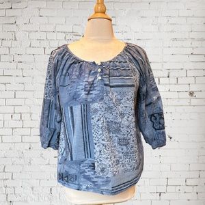 Ralph Lauren Lauren Jeans Co. Blue Boho cotton top